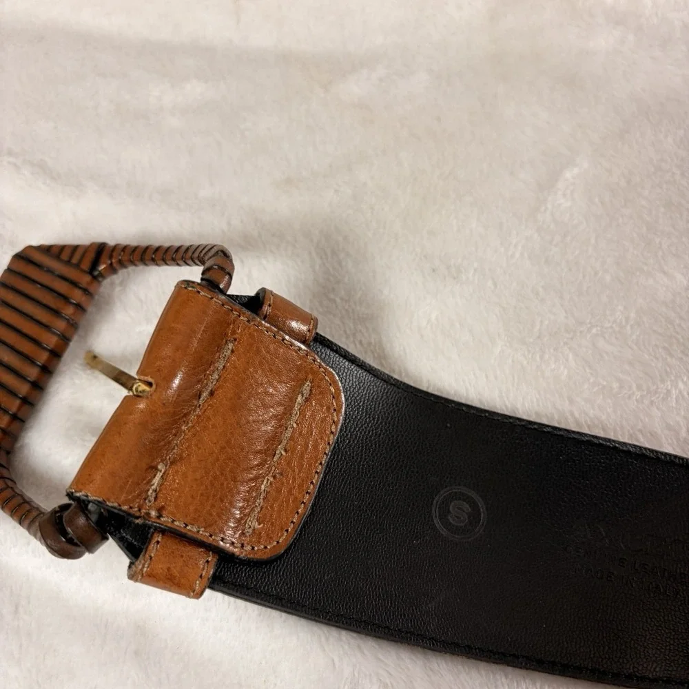 Vintage 90 Axcess Italy Genuine Leather Belt Wide Tapered Brown Sm Boho Buckle
